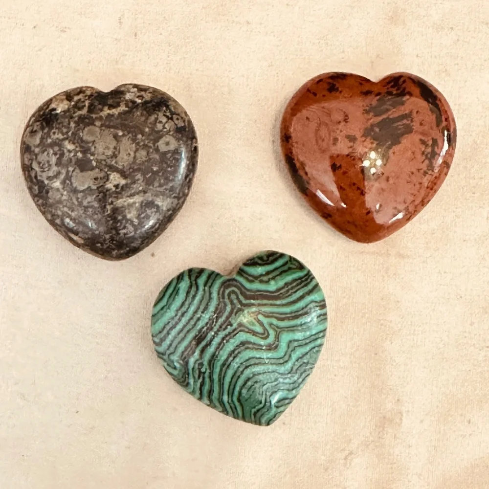 Heart Crystals! Kambemba, Malachite & Mahogany Jasper - Picture 1 of 5